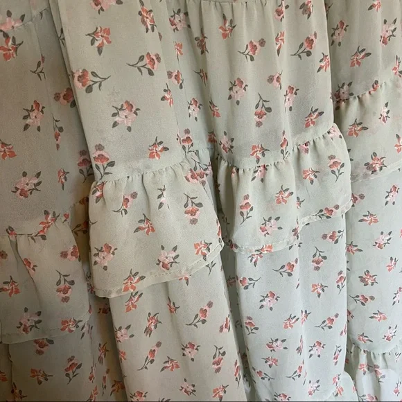 Vylette Floral Flowy Chiffon Tiered Maxi Skirt Green Size XL - Picture 4 of 8